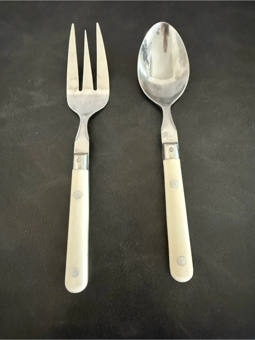 Cream Handle Serving Fork and Spoon Set - Home Dining -Mardi Gras